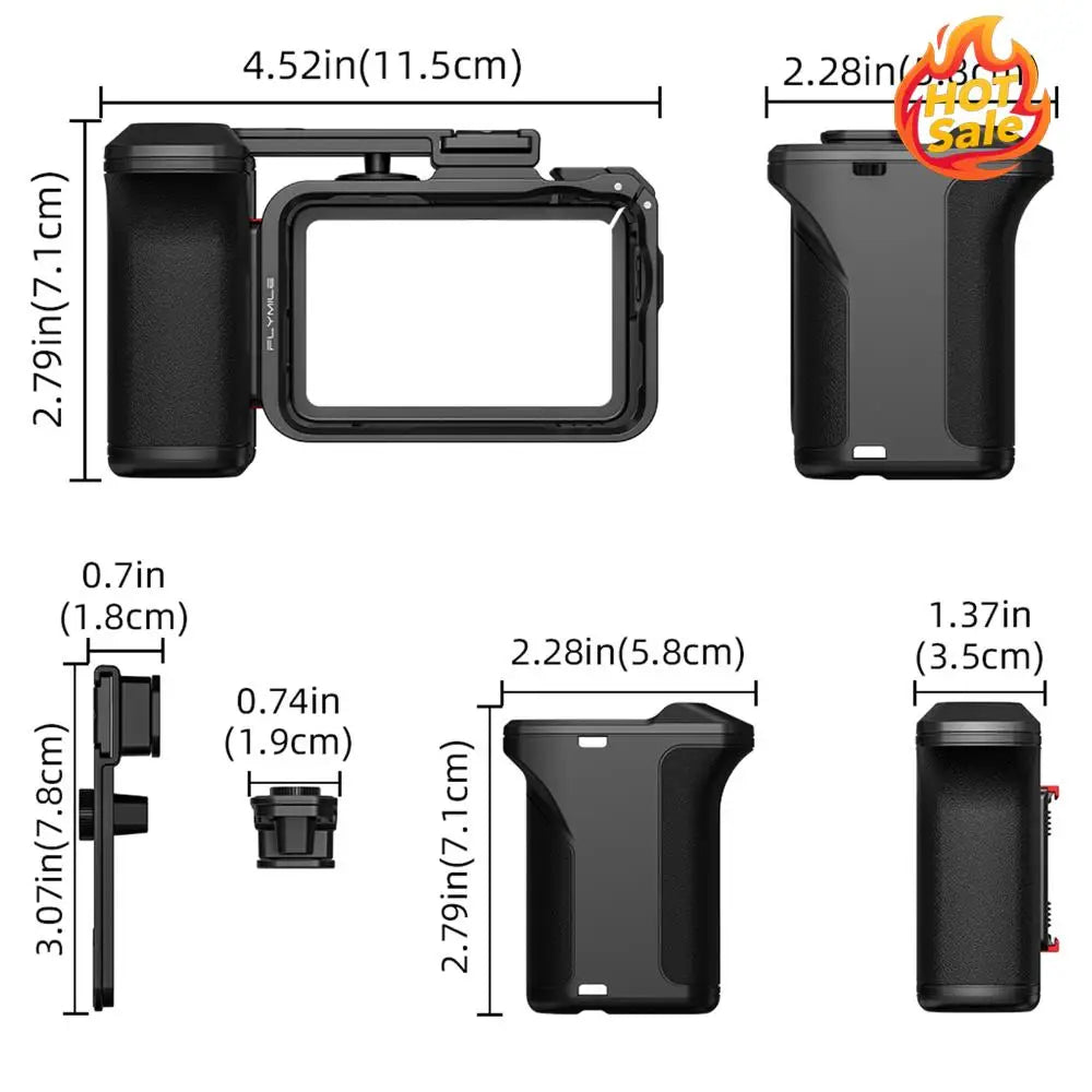 Handle Holder Expansion Mount with Cage Camera Grip Holder with Shutter Button Quick Release Cold Shoe for DJI OSMO Action 6 Oasis Select
