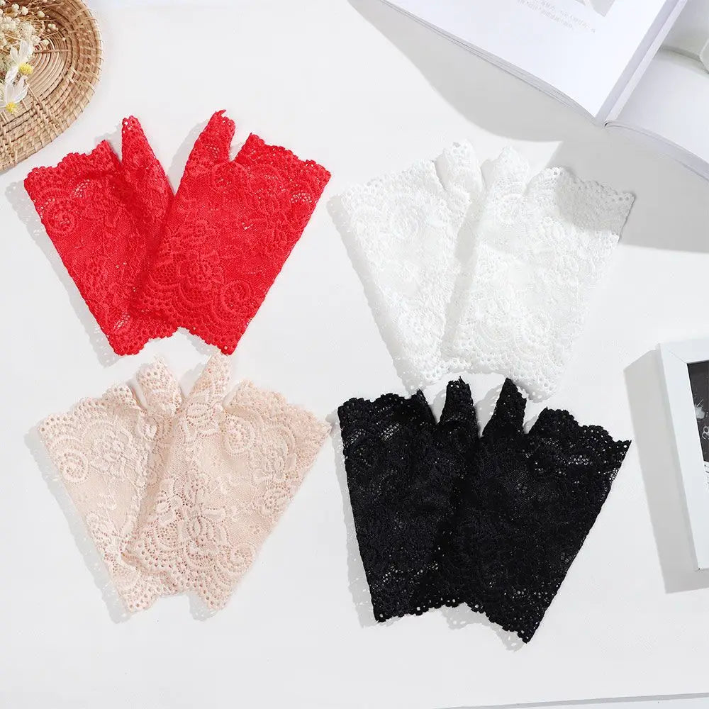 Women Sunscreen Dance Driving Gloves Lace Gloves Short Gloves Fingerless Mittens Oasis Select