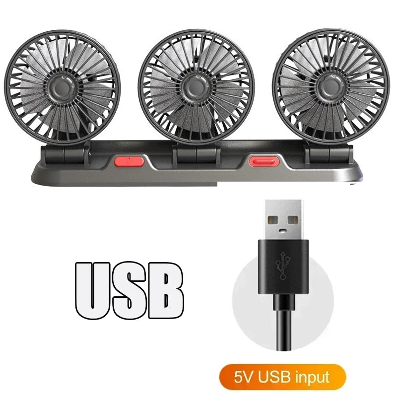 1/2/3 Head Car Fan Summer Air Fan USB/12V/24V Fan Cooler Adjustable 2 Speeds Silent Fan for Home Desk Office&Car Air Fan Oasis Select C USB