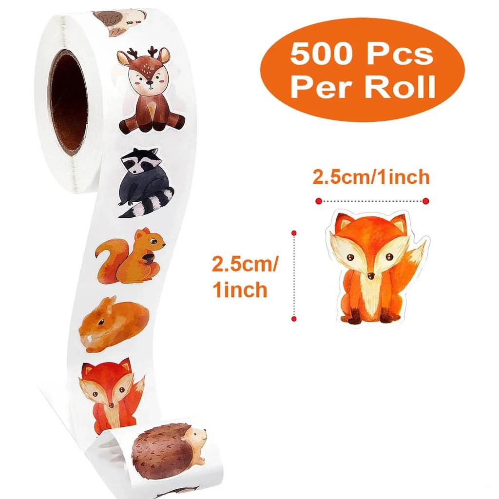 500Pcs/Roll Heterotypic Forest Animals Stickers 2.5cm/1.0'' Art Labels Learning Rewards, Adorn Gifts for Watercup Phone PC Pad Oasis Select
