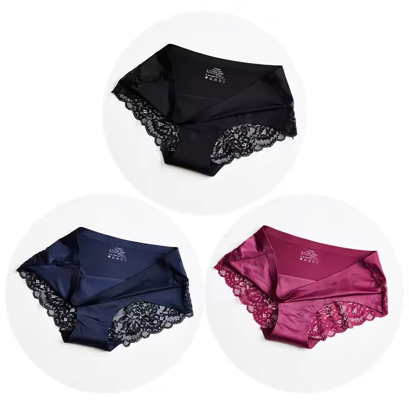 3PCS New Seamless Women Comfort Lace Briefs Hollow Out Panties Set Underwear Low Rise Female Sport Panty Soft Lady Lingerie Oasis Select Set 7 L 3pcs