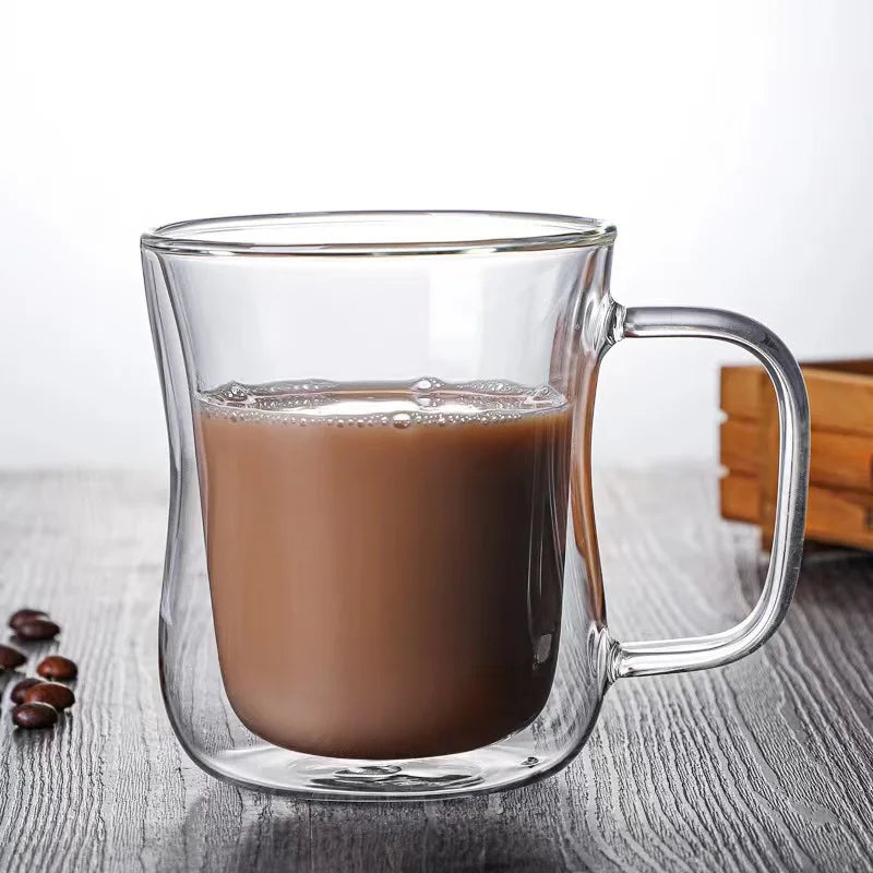 Transparent Borosilicate Double-Walled Glasses with A Handle, Suitable for Coffee, Tea, Cappuccino, Latte Macchiato Mugs Oasis Select