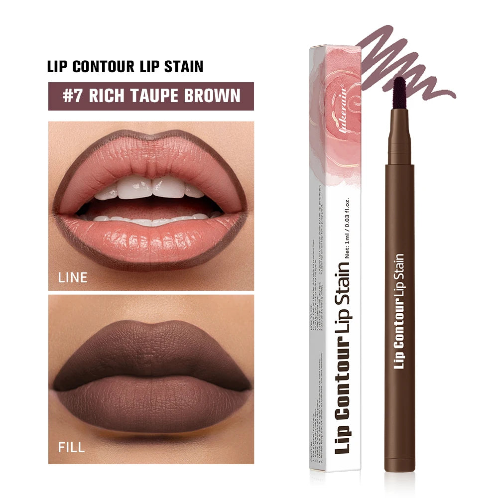 Long-lasting Lip Contour Lip Stain 2 In 1 Smudge-proof Lip Liner Pencil Ultra Pigmented Dual-Sided Design Non-Stick Cup Makeup Oasis Select 7 Rich Taupe Brown