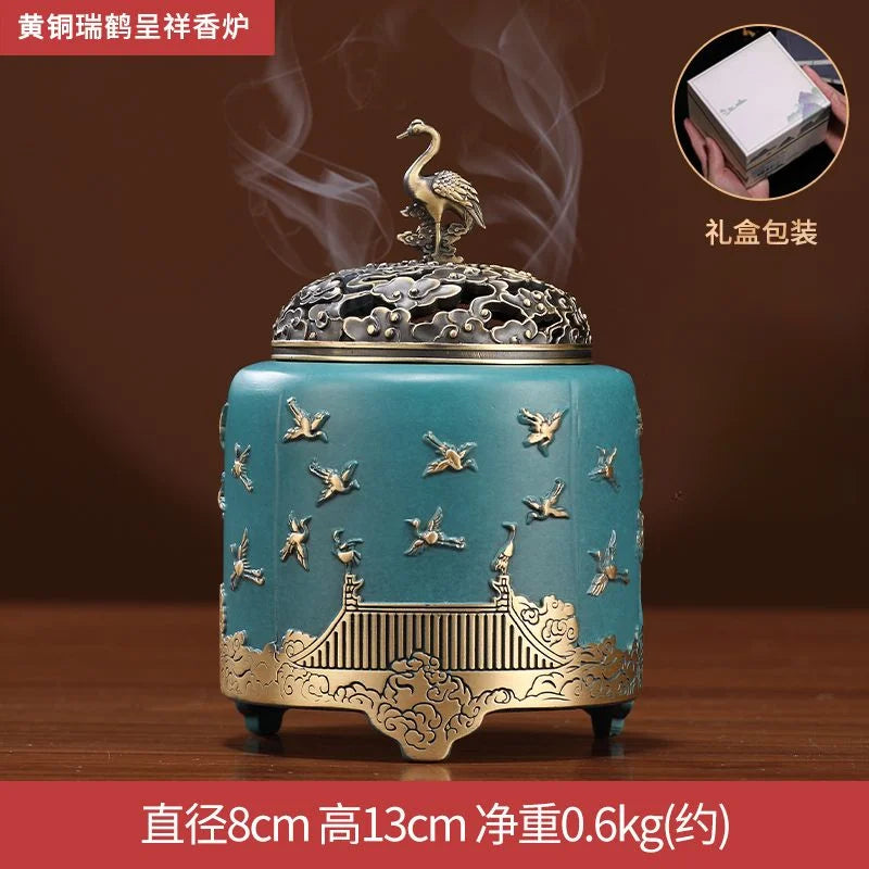 New Chinese brass pine crane incense burner handicrafts desk decoration decoration home incense indoor sandalwood stove Oasis Select A