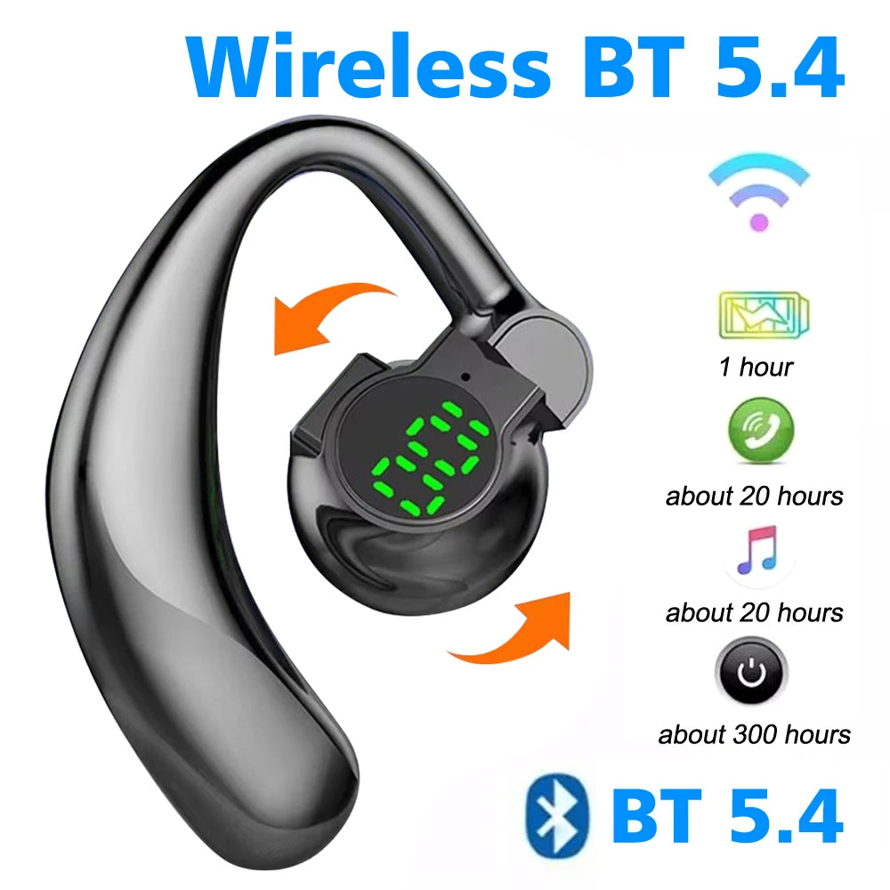 Wireless Headphones Bluetooth 5.4 Ear Hook Earphones with Microphone Handsfree HD Call Noise Cancelling Headset for Driving Oasis Select