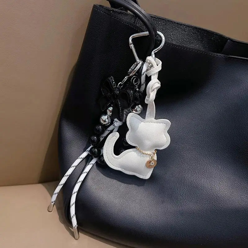 Black Cat Keychain Bag Charm Pendant | Cute Backpack Gift Bag Charm Keychain Oasis Select White