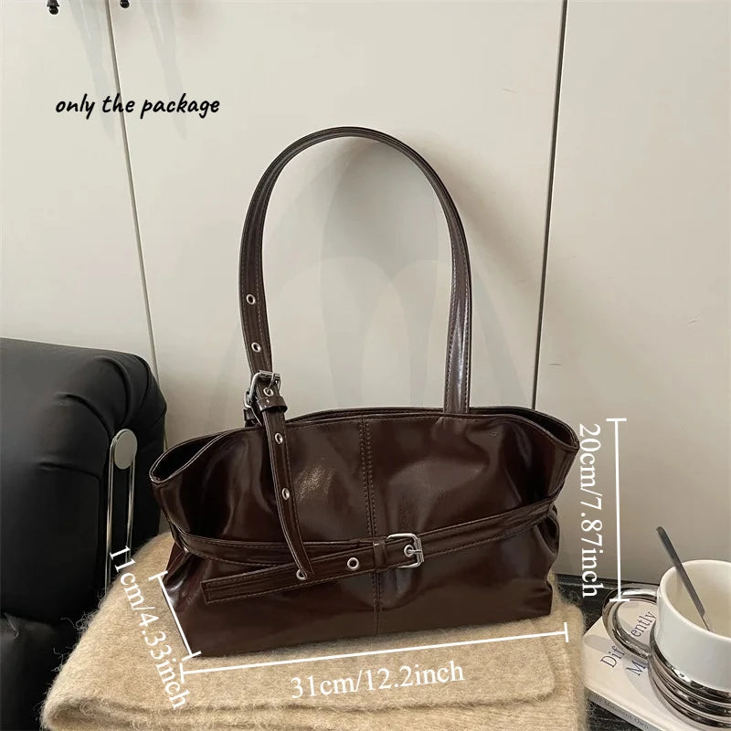 1pcs High End Retro Trendy Bag for Women's Maillard Single Shoulder Large Capacity Commuting Tote Bag Oasis Select coffee color