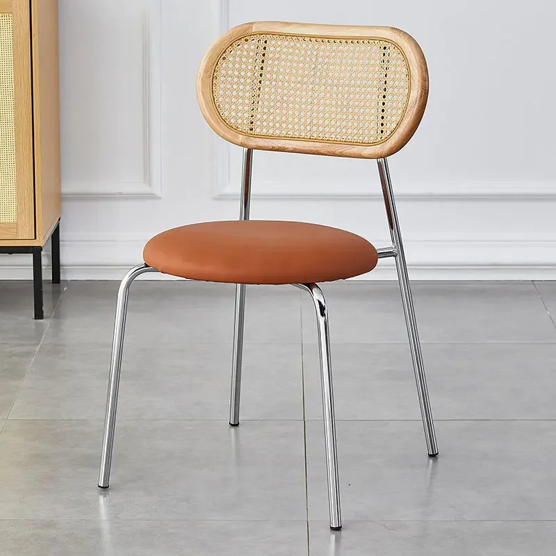Multi-functional Household solid wood backrest dining chair office study rattan chair homestay milk tea shop seat Durable Oasis Select Dark Brown D