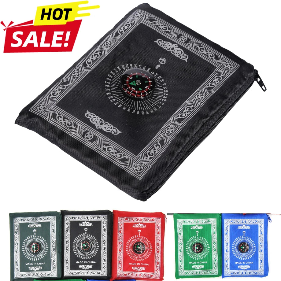 2/1pcs Prayer Rug Polyester Portable Braided Mats Simply Print with Compass In Pouch Travel Home New Style Mat Blanket 100x60cm Oasis Select 2pcs black 60X100CM
