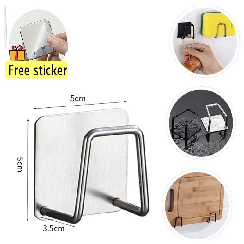 Kitchen Sponges Holder Stainless Steel Sink Sponges Drain Drying Rack Self Adhesive Storage Holder Hooks Bathroom Organizer Oasis Select sliver 1pcs