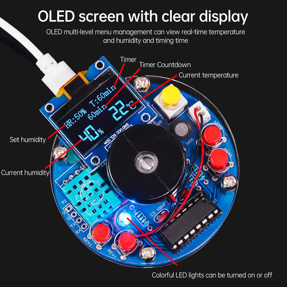OLED Display Temperature And Humidity Spray Circuit Board USB Atomizing Electronic Diy Kit Manufacturing Welding Practice Parts Oasis Select Default Title