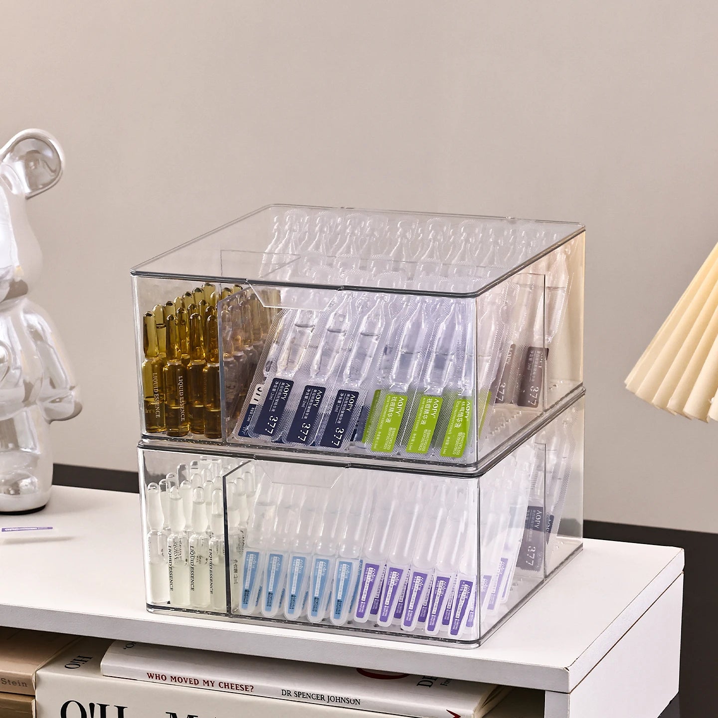 1pc acrylic transparent cosmetics ampoule storage rack can be stacked with three essence sorting box desktop drawer storage box Oasis Select