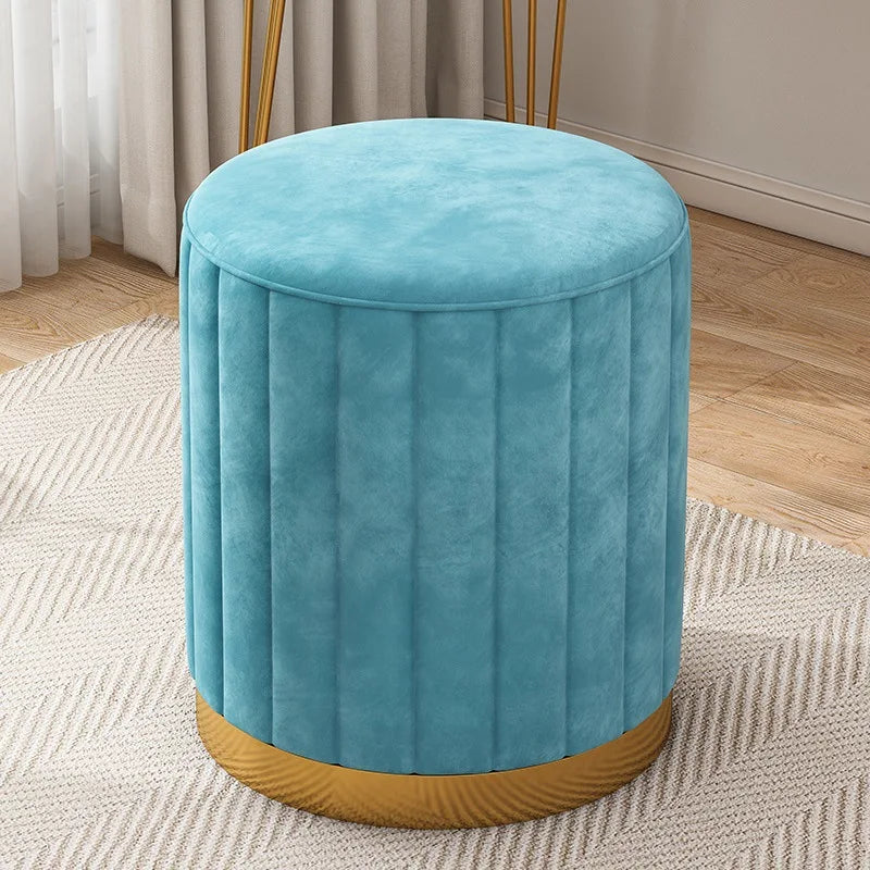 Makeup stool light luxury round stool chair bedroom Internet celebrity storage bench sofa stool dresser stool makeup chair small Oasis Select blue