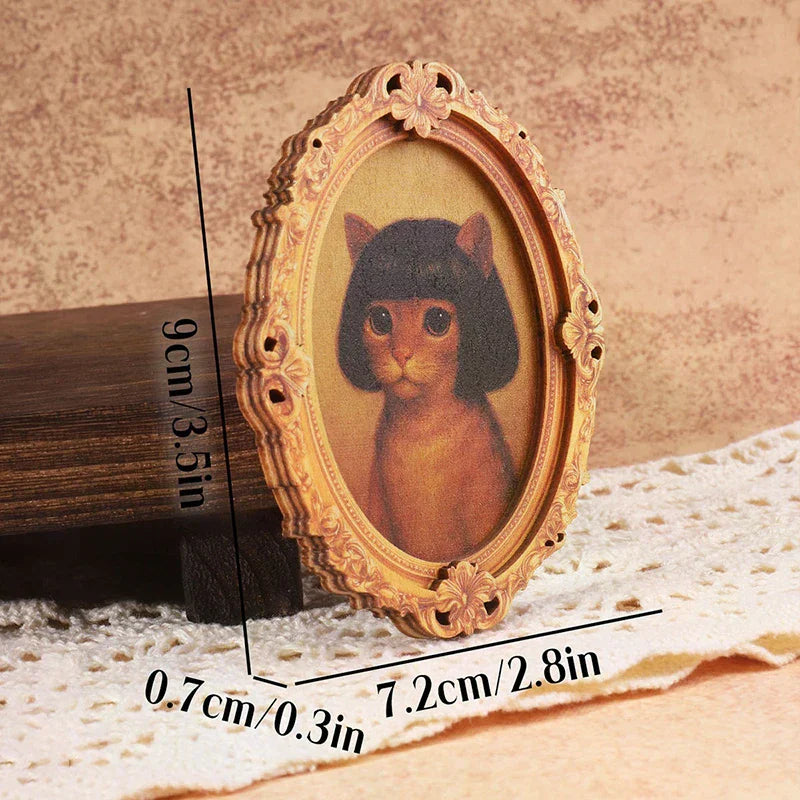 1Pc Mini Oval Retro Wooden Photo Frame Fridge Magnet Funny Cat & Haircut Modern Kitchen Decor Durable Refrigerator Ornament Oasis Select