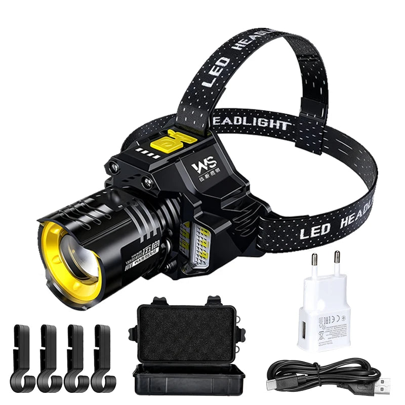 Rechargeable LED Sensor Headlamp – Zoomable COB 5-Mode Torch