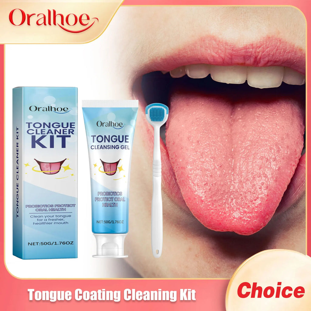 Oralhoe Tongue Scraper Kit with Brush & Cleaning Gel | Fresh Breath