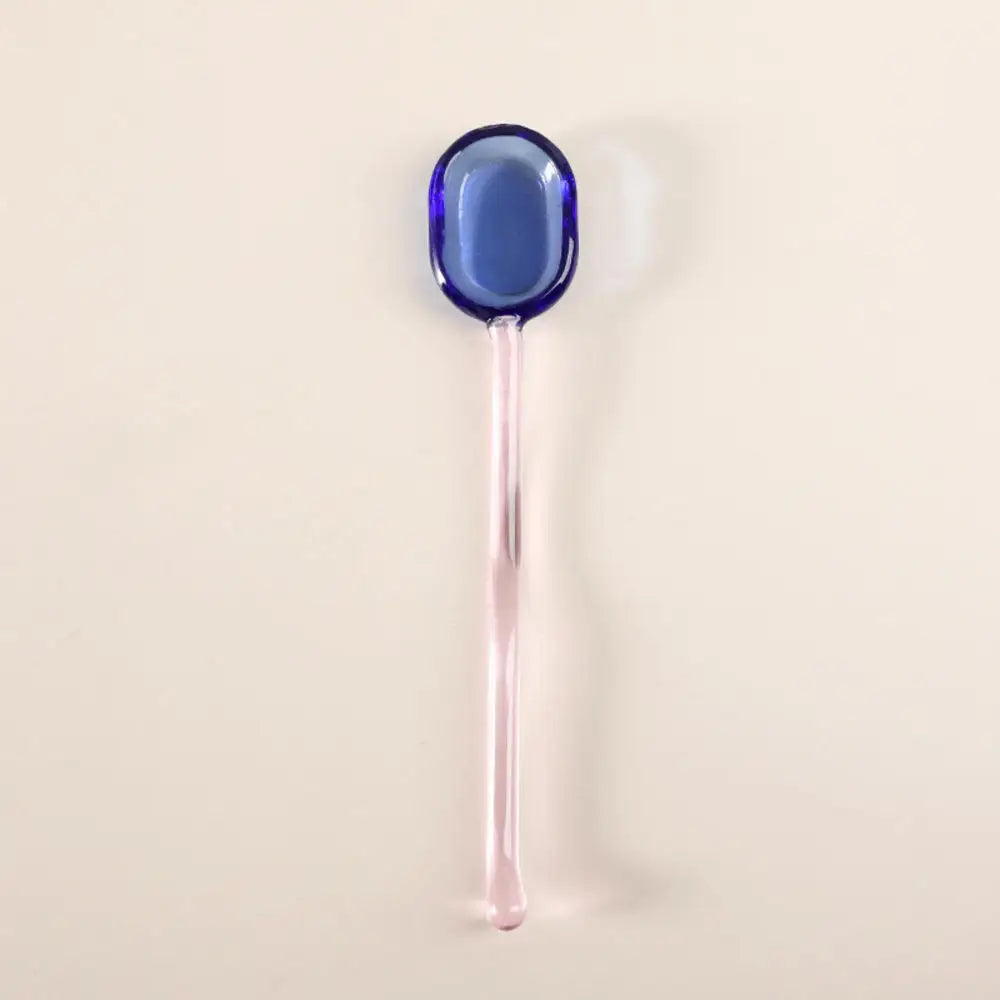 Simple Creative Milk Dessert Spoon Color Pastoral High Temperature Resistant Glass Spoon Cute Long Handle Coffee Mixing Spoon Oasis Select Pink-15.5x3