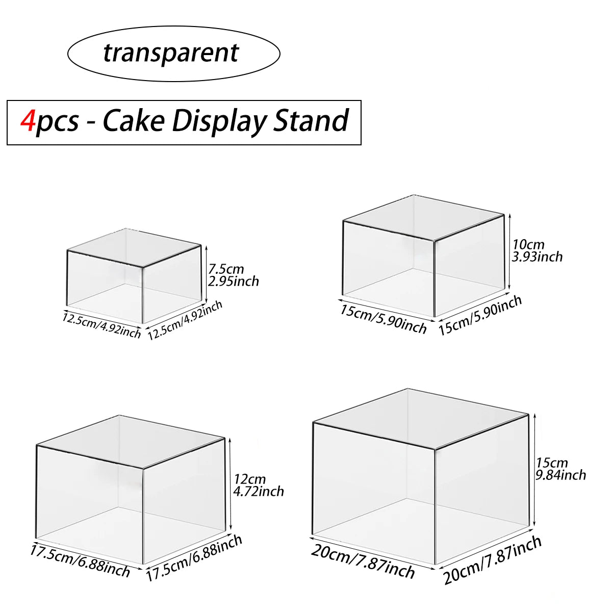 3pcs/4pcs acrylic white/transparent cake dessert display stand stackable cake display box suitable for weddings and birthdays Oasis Select 4pcs-transparent