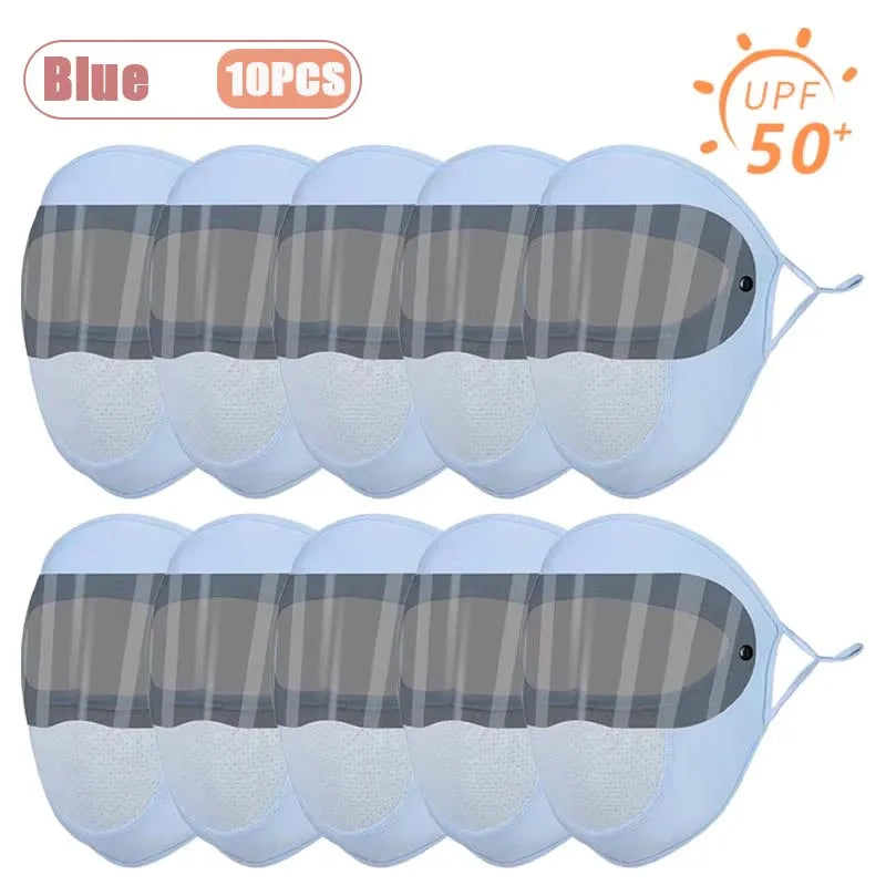 Dustproof Face Mask with Breathing Hole and Goggles Cycling Sun Protection Full Face Cover Ear Loop UV Shield for Outdoor Sports Oasis Select Blue-10PCS