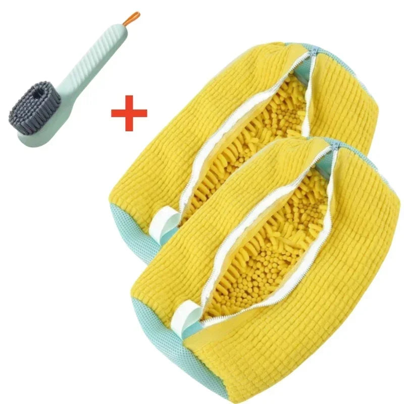 1/2/4PCS Shoe Washing Machine Bag with Liquid Shoe Brush Set Durable Laundry Shoe Bag and Soft Bristle Clean Brush for All Shoes Oasis Select 3PCS Set Yellow