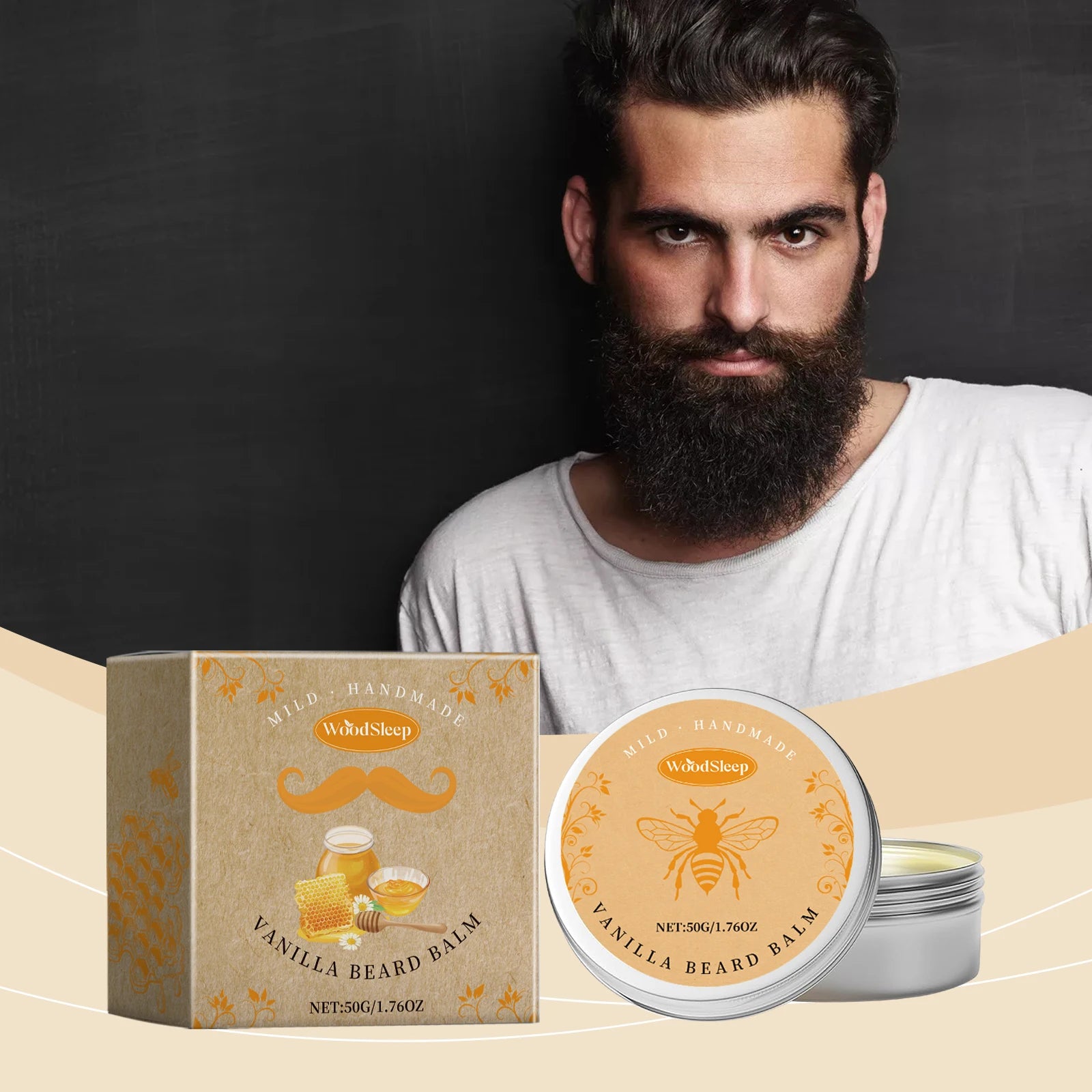Natural Vanilla Beard Balm Men Styling Beard Care Cream Long Lasting Shape Nourishing Antioxidant Non Greasy Portable Gift 50g Oasis Select Default Title