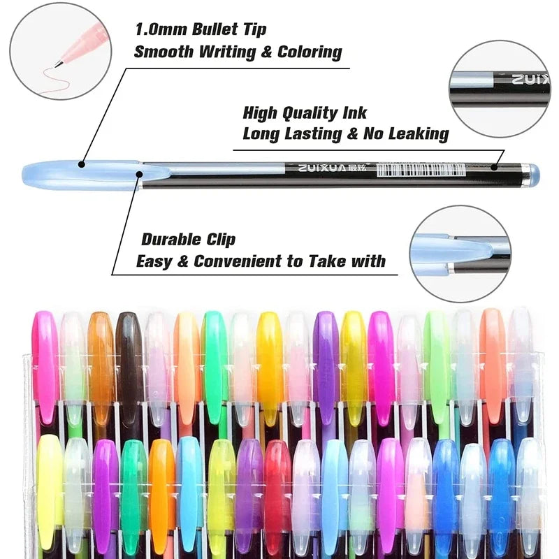 12/24Pcs Metallic Glitter Colors Gel Pens For School Office Adult Coloring Book Journals Drawing Art Markers Promotion Pen Oasis Select