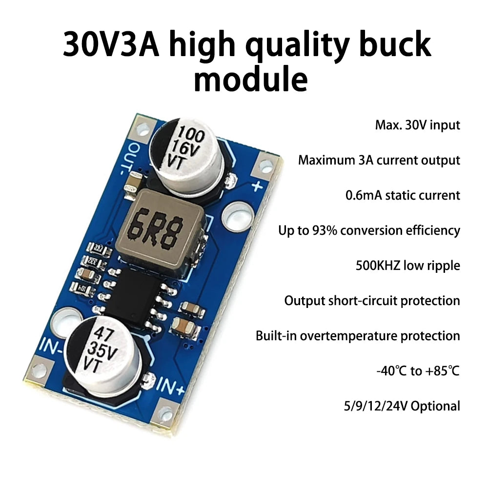 DC 30V to 5V Buck Converter Mini Voltage Regulator Board DC 6-30V Step Down to 5V 9V 12V 3A Power Supply Stabilizer Module Oasis Select