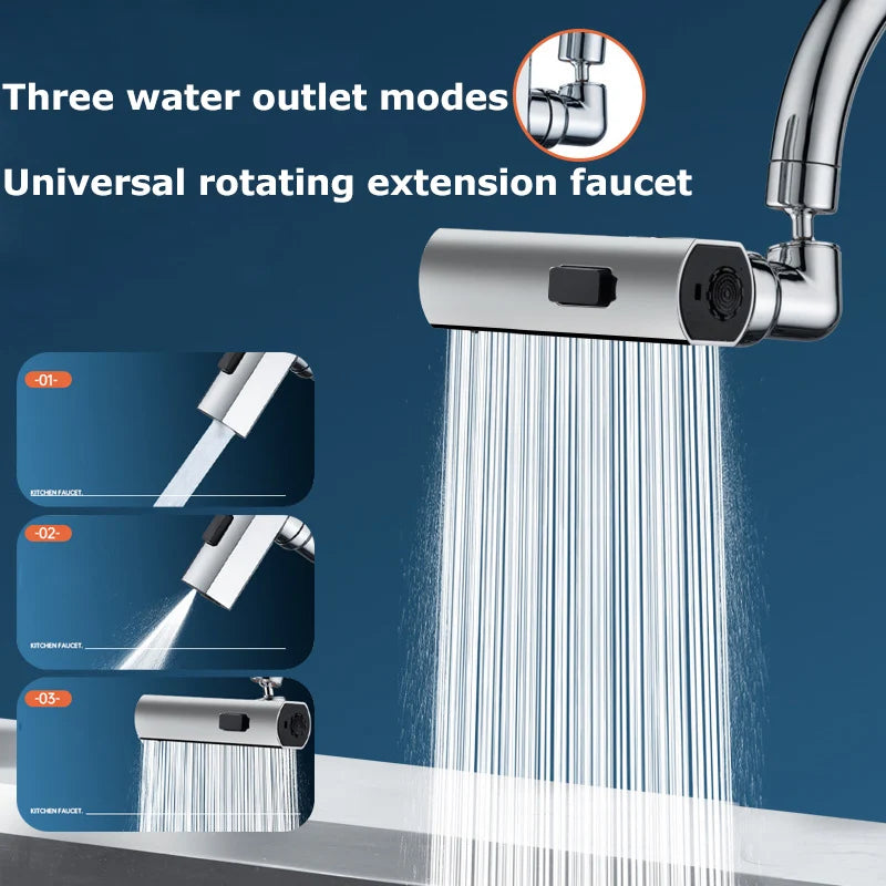 360° Rotating Splash-Proof Faucet Aerator Extender – 3-Mode