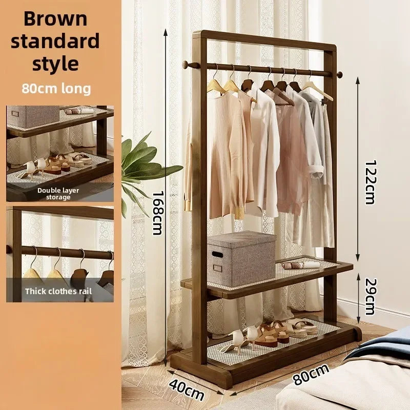 Multi-functional Coat rack Floor-to-ceiling hanger Bedroom home hanger Indoor room clothes drying rack removable Oasis Select Walnut-80