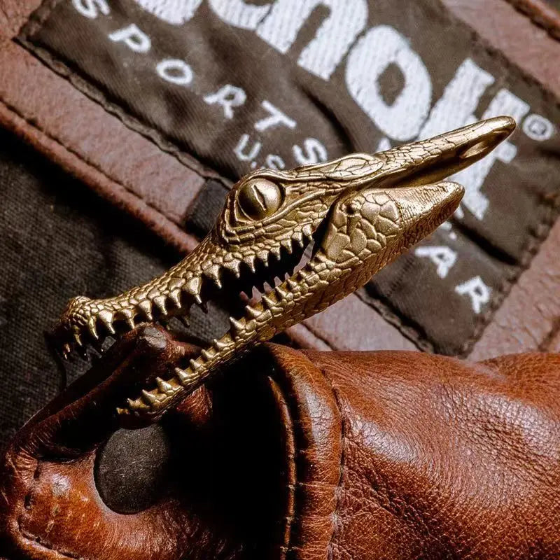 Retro Brass Crocodile Head Statue Mini Alligator Keychain Pendant Perfect Gift Brass Home Desk Ornament Feng Shui Decor Crafts Oasis Select