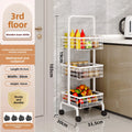 Kitchen Multifunctional Shelf Mobile Square Snack Toy Storage Rack Multi-layer Floor Household Fruit and Vegetable Cart Oasis Select White wooden board