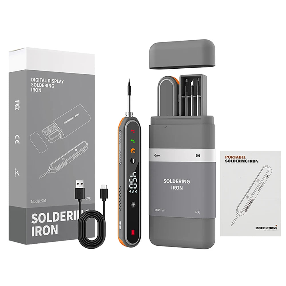 8-15W Type-C Digital Electric Soldering Iron Kit Intelligent Adjustable Temperature Fast Heating Mini Solder Irons Repair Tool Oasis Select grey
