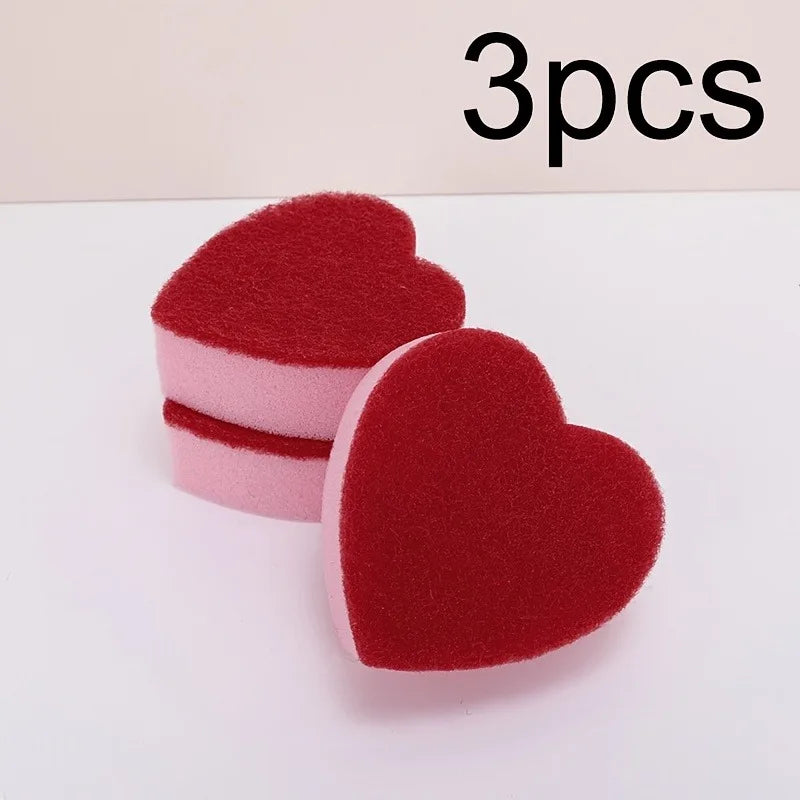 3/6/12pcs Heart-Shaped Cleaning Sponges, Cute Durable Scrub Pads for Dish Washing, Kitchen Sink Countertop & Household Cleaning Oasis Select 3pcs
