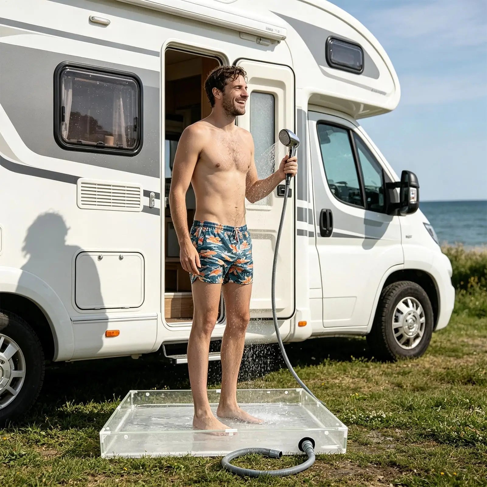 Shower Basin Pan Compact Non-Slip Bathing Tray Outdoor Shower Tub for Outdoor Indoor RV Motorhome Trailer Tent Camping Hiking Oasis Select
