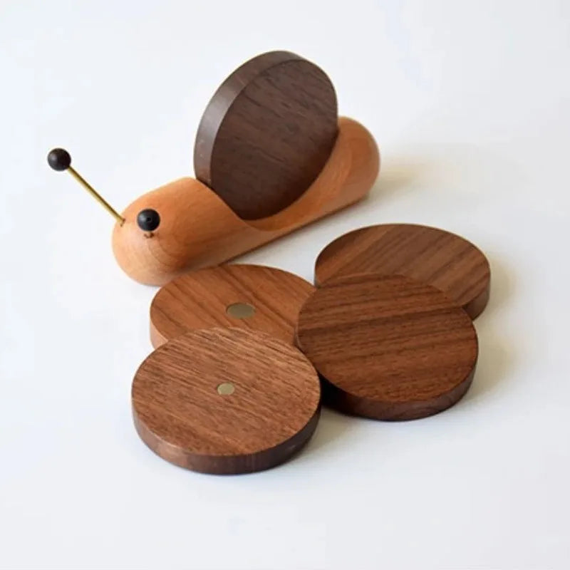 Snail-Shaped Wooden Tea Coaster Set – Heat Insulation Mat Wooden Tea Coaster Oasis Select