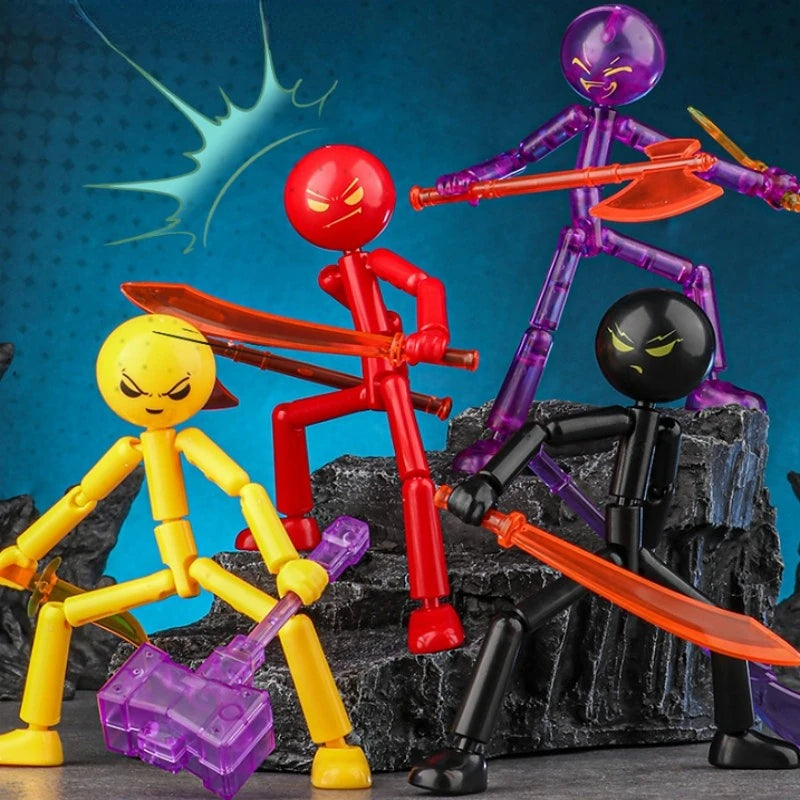 DIY Poseable Stickman Action Figure Kit with Weapons | 14cm