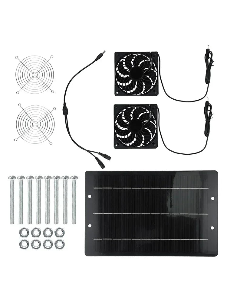 120*120*25mm Solar Powered Exhaust Fan Dual Fan Solar Panel Kit Epoxy Resin Lamination IP65 Waterproof 3000 Rpm Speed Oasis Select