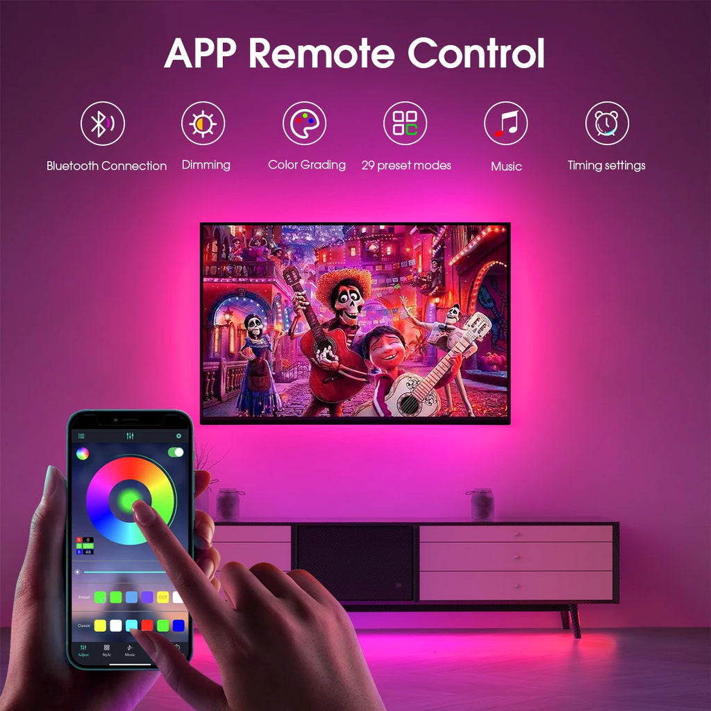 USB 1-5m LED Light Strip RGB Bluetooth 24keys Remote Control Sync with Music COB Linear Dimmable Tape Room TV Blacklight Decor Oasis Select