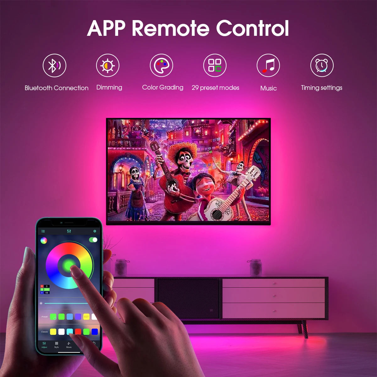 USB 1-5m LED Light Strip RGB Bluetooth 24keys Remote Control Sync with Music COB Linear Dimmable Tape Room TV Blacklight Decor Oasis Select