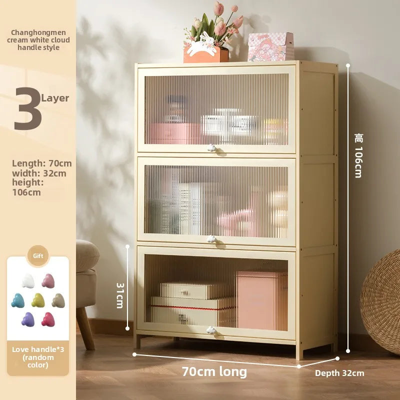 clamshell storage cabinet household living room multi-layer snacks dopamine chest bedroom bedside table storage cabinet Oasis Select Three doors 70 long