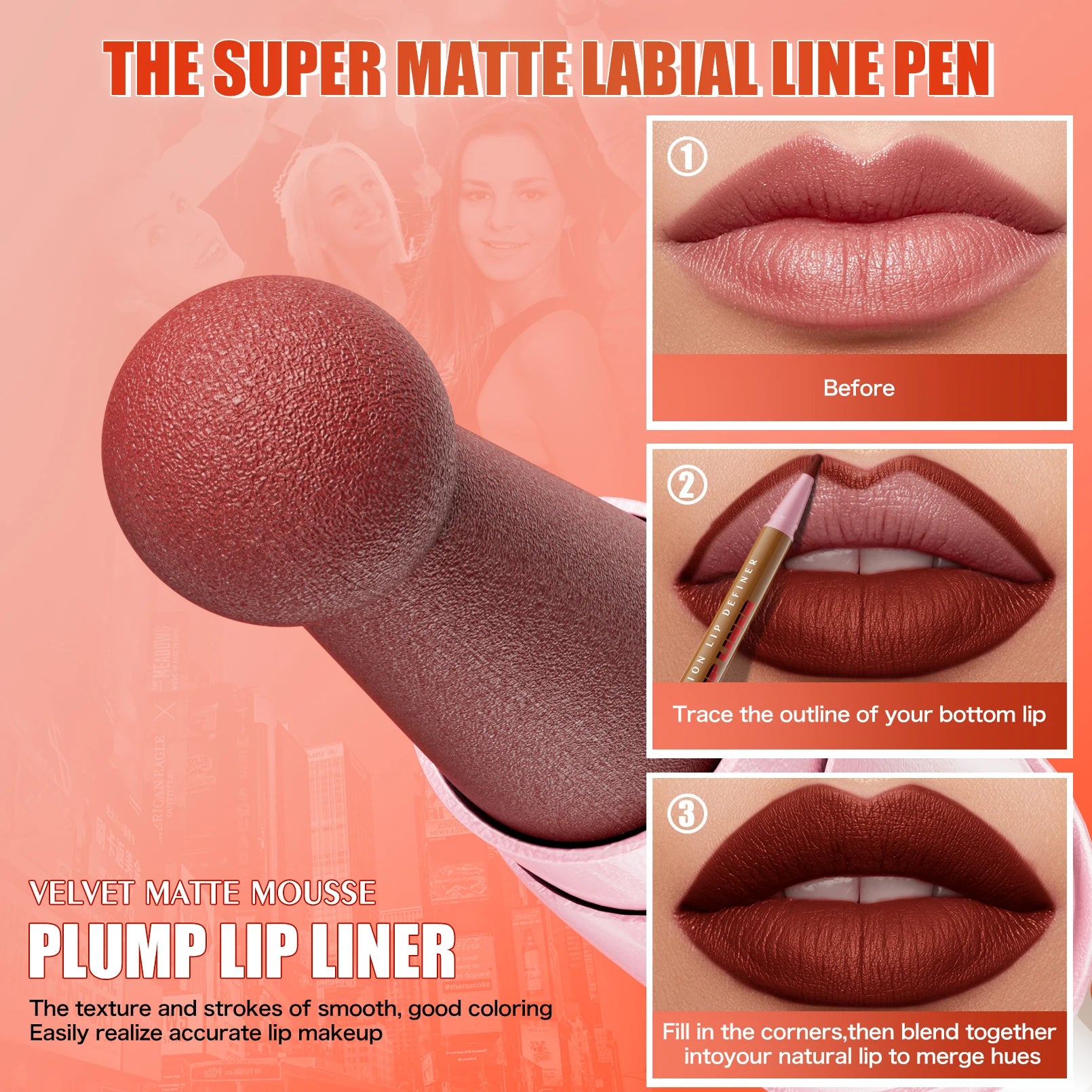 W3W 2-in-1 Waterproof Liquid Lip Liner & Stain | 24Hr Matte