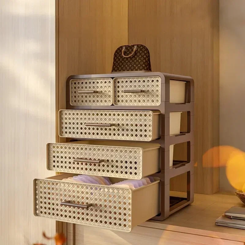 Home bedroom underwear storage box, home drawer style grid sorting wardrobe, antique style plastic rattan dust-proof storage box Oasis Select