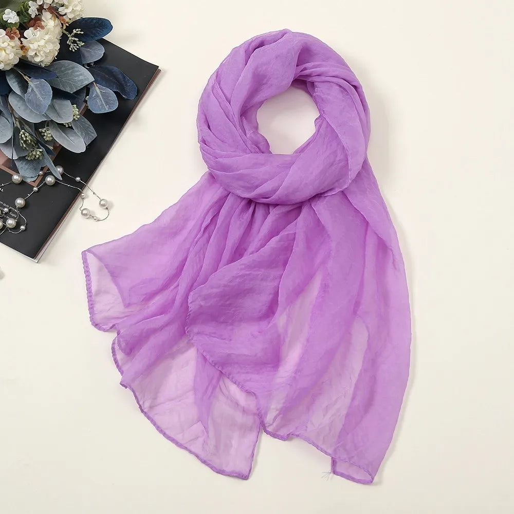 Elegant Solid Color Chiffon Scarf Thin Protection Sunscreen Shawl Soft Long Female Wrap Shawls Summer Oasis Select