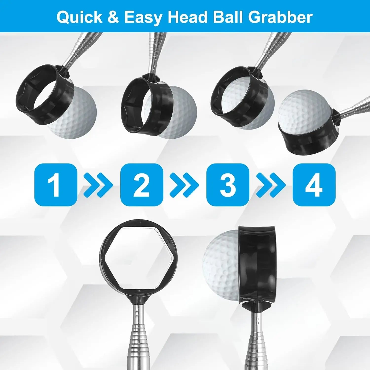 Telescopic Golf Ball Retriever Extendable Aluminum Shaft Lightweight Grabber Lanyard Pond Lake Water Hazard Golf Accessories Oasis Select