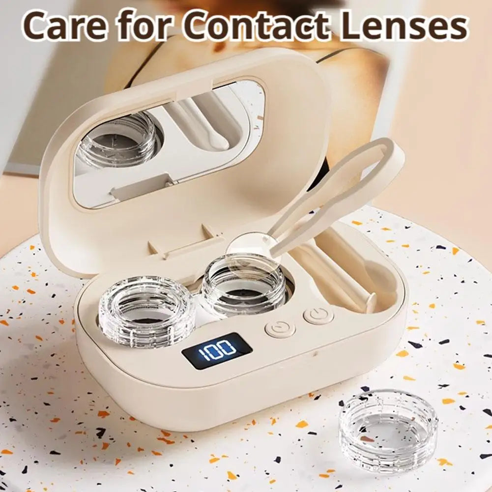 Rechargeable Portable Ultrasonic Contact Lens Cleaning Box, High Vibration 360° Sterilizer Washer for Disposable Soft RGP OK Len Oasis Select