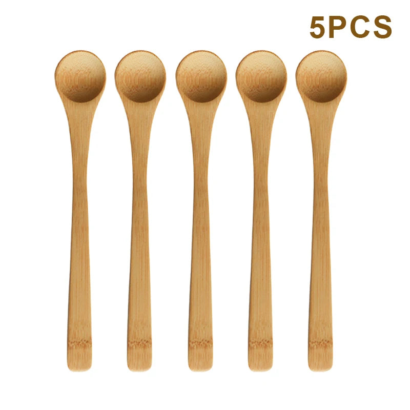 5Pcs Bamboo Wooden Teaspoons Eco-Friendly Kitchen Tableware Honey Spoon Condiment Scoop for Coffee Dessert Household Use Oasis Select A9