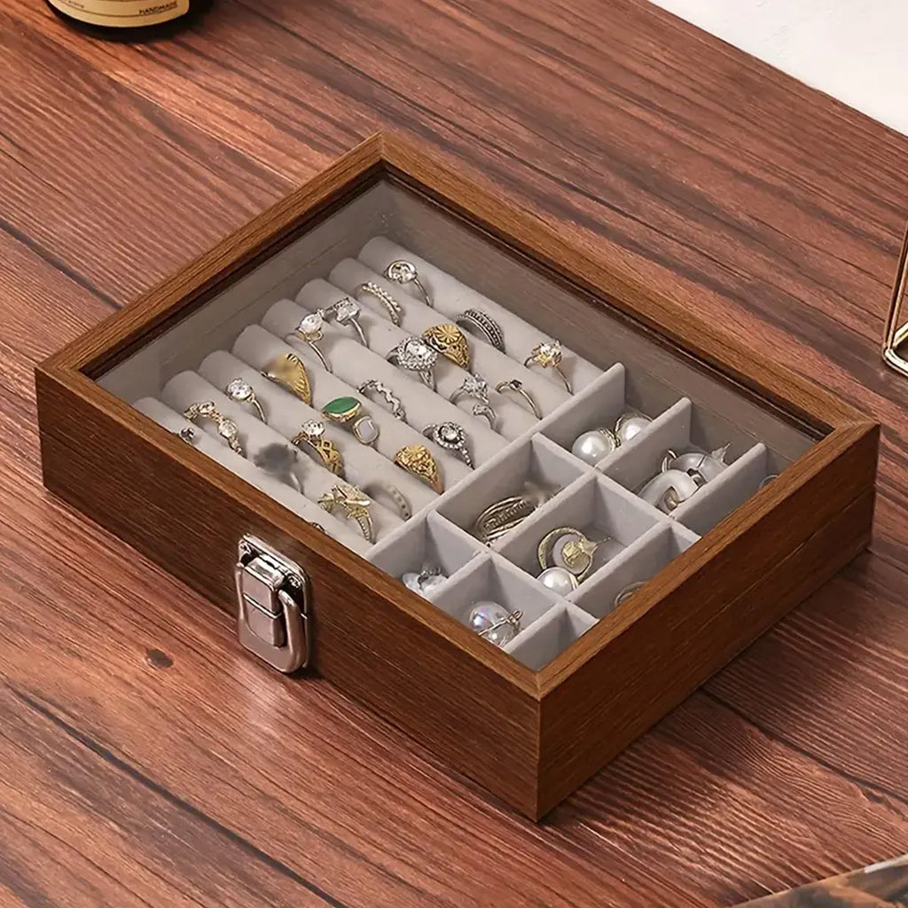 1pc,Vintage jewelry storage box, covered jewelry box, ring box, earrings, bracelets, necklaces solid wood display box Oasis Select
