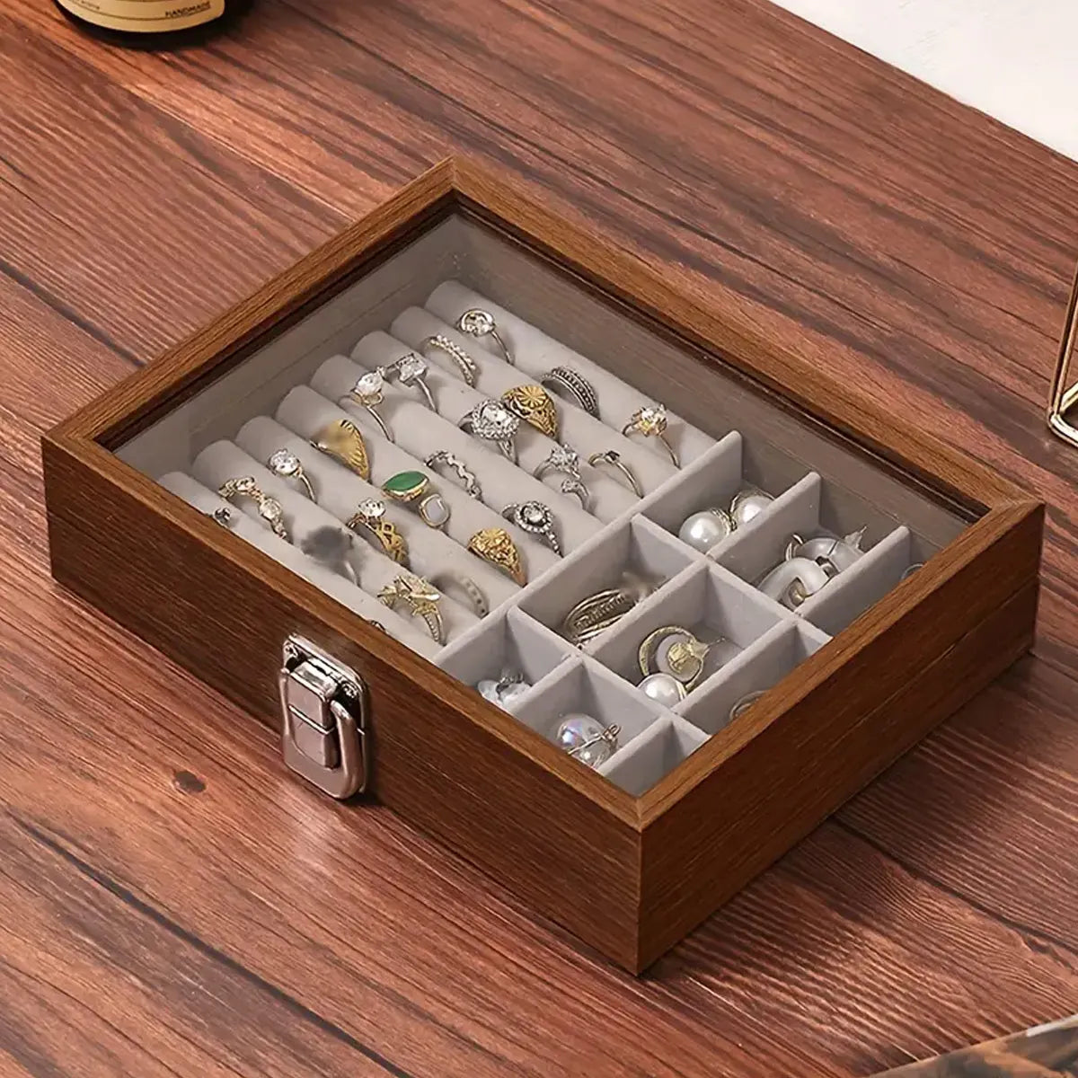 1pc,Vintage jewelry storage box, covered jewelry box, ring box, earrings, bracelets, necklaces solid wood display box Oasis Select