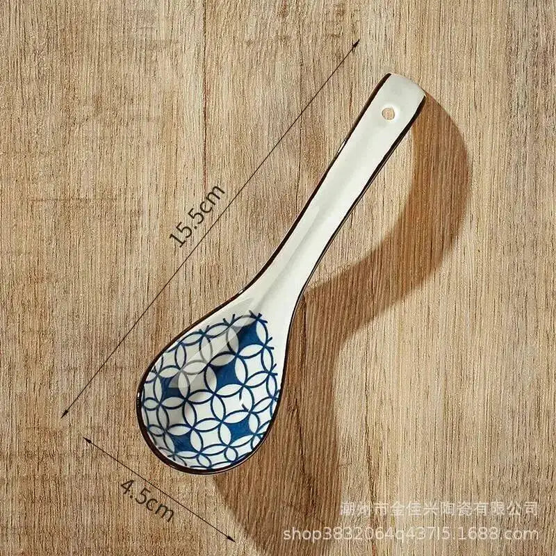 Japanese Blue And White Ceramic Spoon Extended Length For Drinking Soup Kitchen Cooking Utensil Oasis Select 8