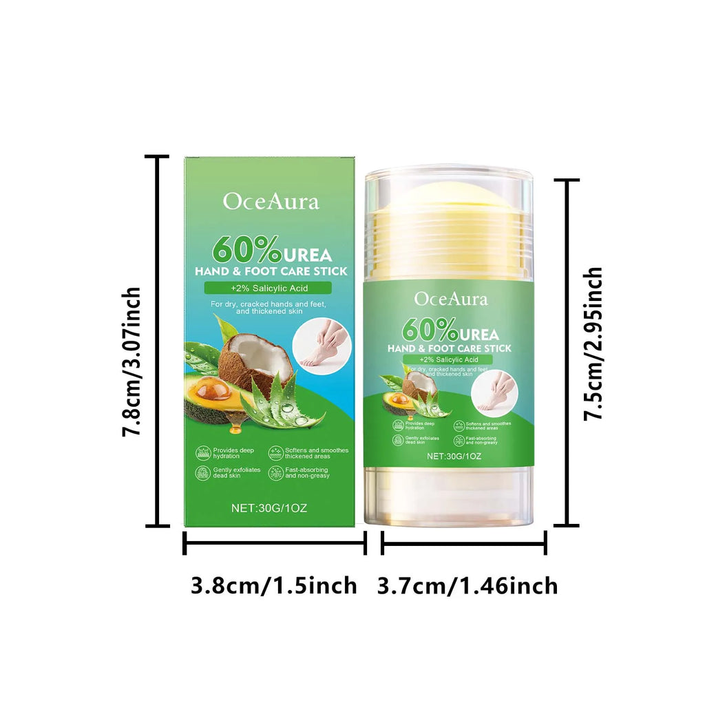 60% Urea Hand & Foot Care Stick Moisturizing Balm for Dry Rough Skin Gentle Exfoliation Softening Skin Cracked Heel Repair Care Oasis Select 30g Boxed